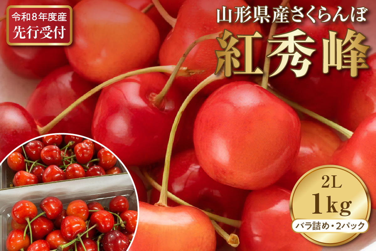 【2026年産先行予約】令和8年産 さくらんぼ紅秀峰 秀以上 2L 1kg(500gバラ詰め×2パック)山形県河北町産【晴天畑】 ka073-008