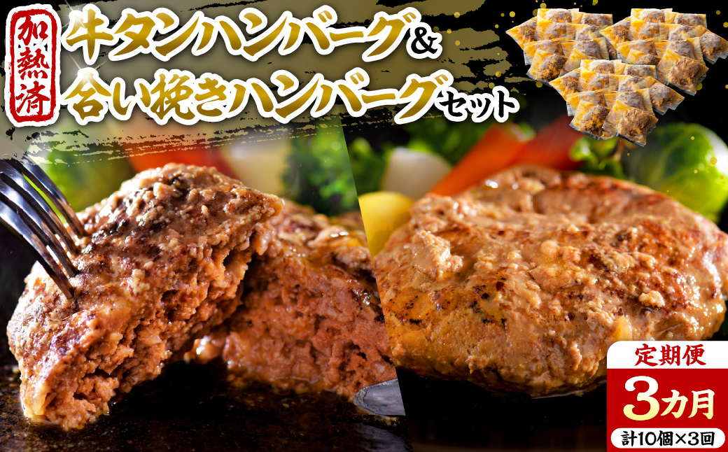 山形牛入り牛タンハンバーグ＆国産牛と山形県産豚の手作りハンバーグ 食べ比べセット【3ヶ月定期便】 ka007-039a001-q