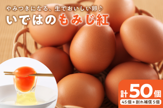 たまご 50個 入り（破損補償5個を含む）新鮮うみたて【ブランド 卵 いではのもみじ紅 】